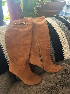 Michael Kors Cognac Suede High Heel Knee Boots